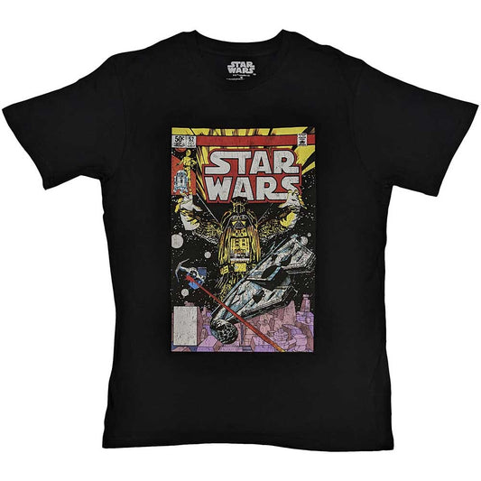 Black t-shirt featuring a comic book style illustration of Darth Vader.