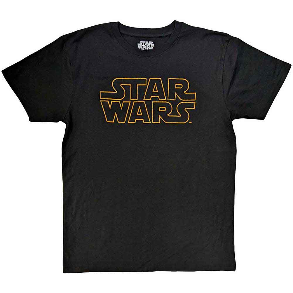 Medium black t-shirt with a white outline of the Star Wars logo.