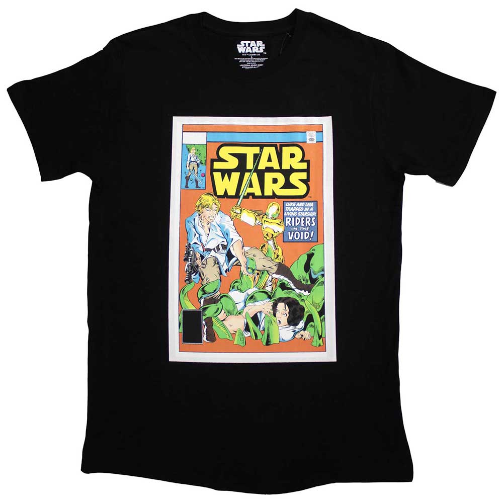 Small Star Wars t-shirt featuring Luke Skywalker and Princess Leia comic book cover art.