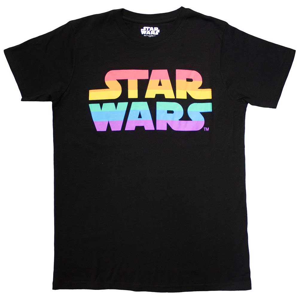 Medium Star Wars t-shirt with a rainbow-colored logo design.