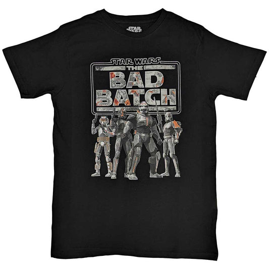 Dark t-shirt featuring characters from Star Wars: The Bad Batch series.
