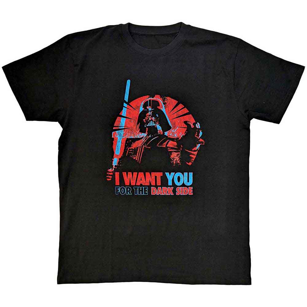 Black t-shirt with Darth Vader silhouette and "I Want You" text.