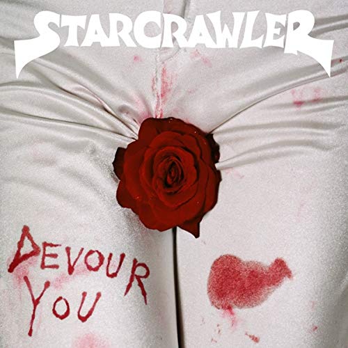 Album cover for Starcrawler’s “Devour You” featuring a red rose and blood-like stains.