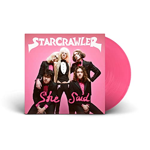 Pink vinyl record and album cover featuring the band Starcrawler.