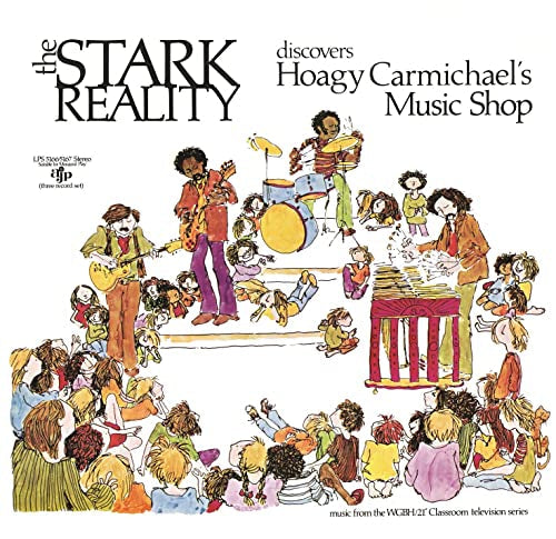 Album cover illustration of musicians performing for a group of children.