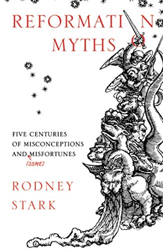 Book cover with title Reformation Myths and an illustration of a multi-headed mythical beast.