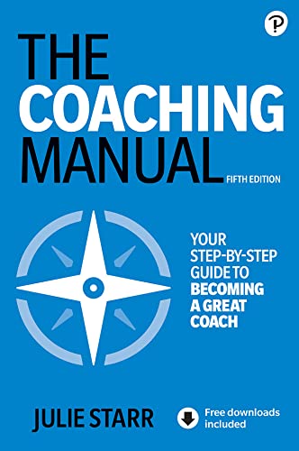Book cover of The Coaching Manual by Julie Starr with a blue background.