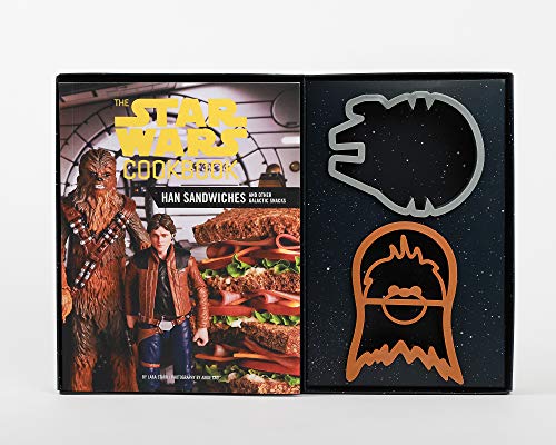 "Book cover with Han Solo and Chewbacca, featuring sandwich image, with a black inner case."
