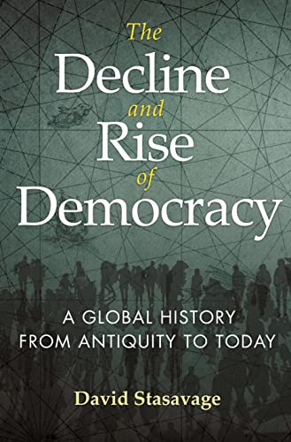 Book cover: "The Decline and Rise of Democracy" with crowd silhouette.