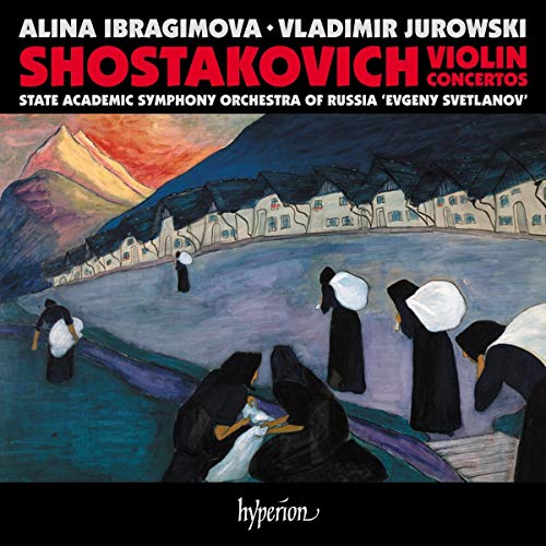 CD cover: painting of figures in a landscape, Shostakovich violin concertos.