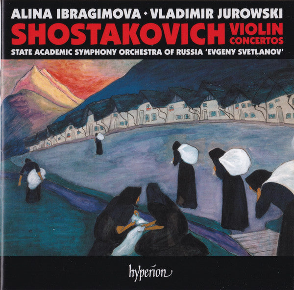 Album cover for Shostakovich violin concertos featuring abstract landscape painting.