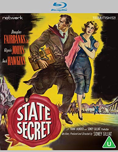 Man and woman on yellow background with title State Secret in red seal.