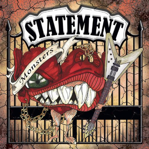 CD cover: Cartoon red monster with guitar, black and white illustration.