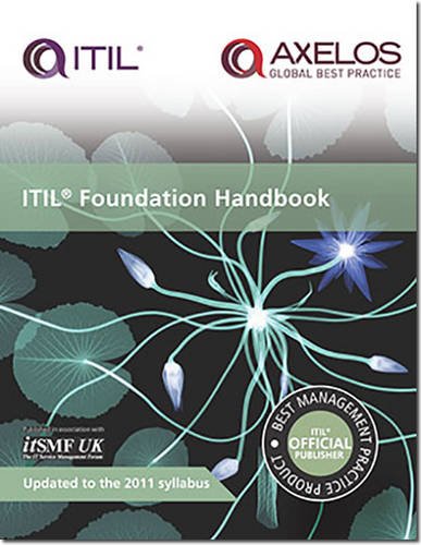 ITIL Foundation Handbook book cover with blue floral design and logos.