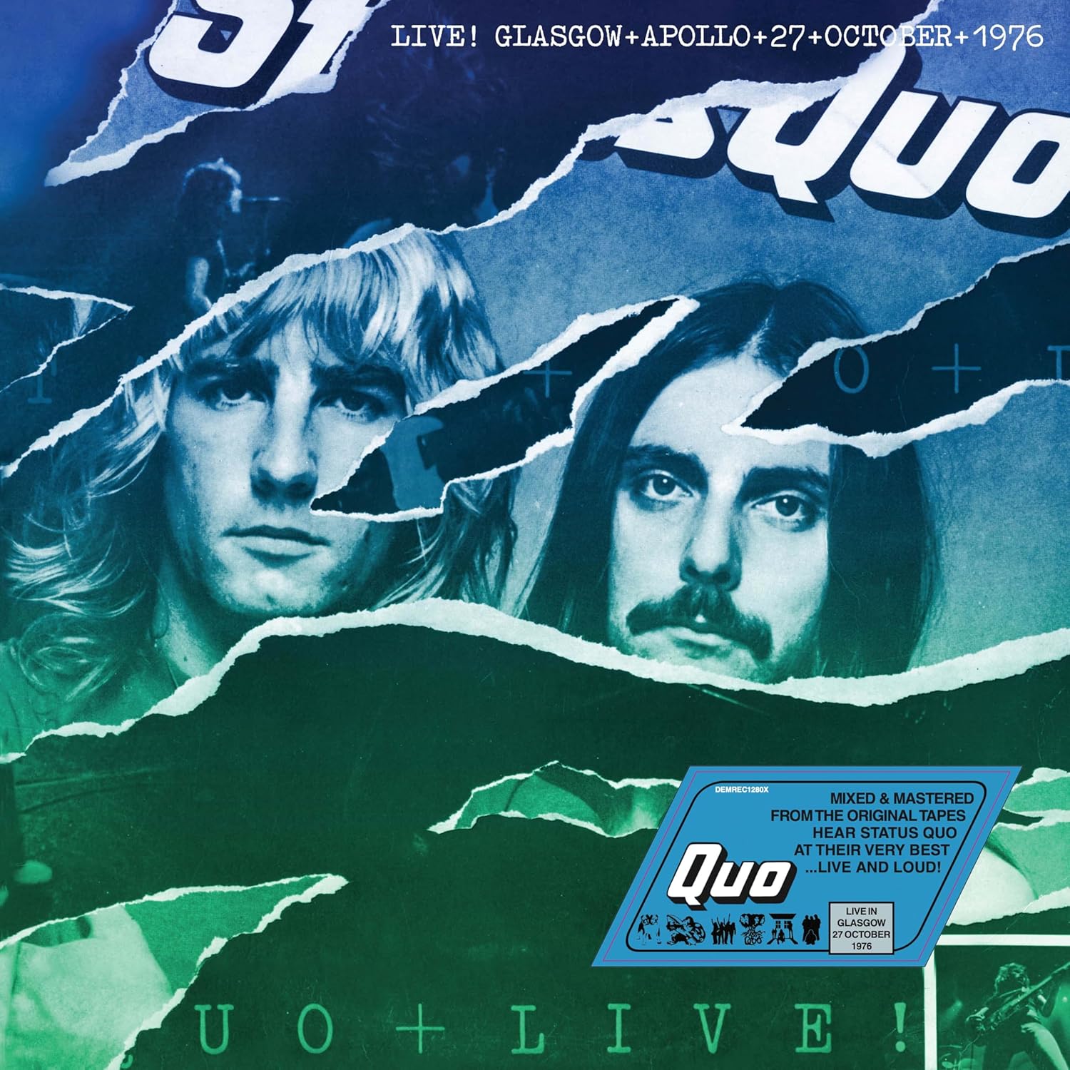 Album cover for Status Quo’s “Live In Glasgow 1976” featuring band members.