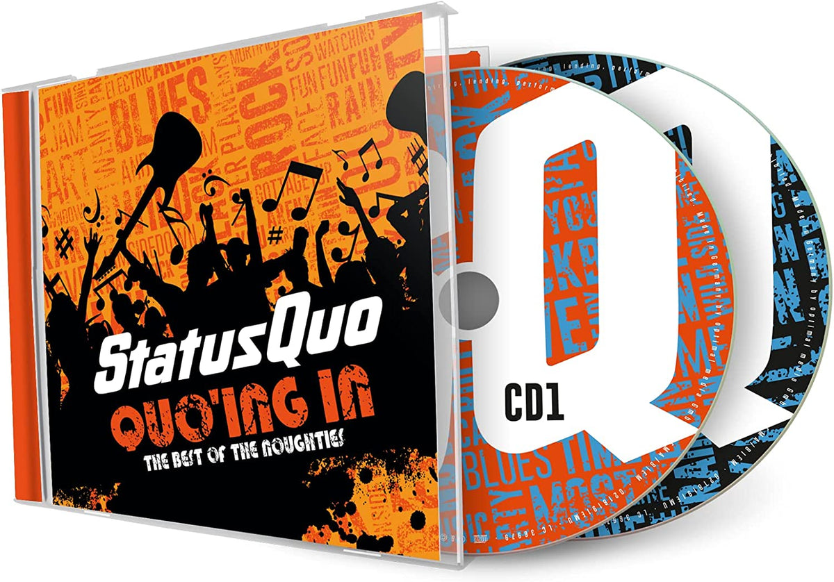 CD case with orange cover and discs, featuring "Status Quo" and "Quoing In" text.