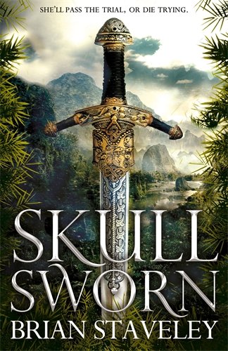 Book cover: ornate sword with skull hilt against a mountainous landscape.