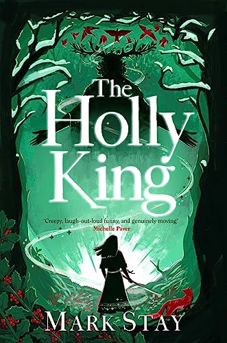 Book cover: green and white winter forest with a figure and fox.