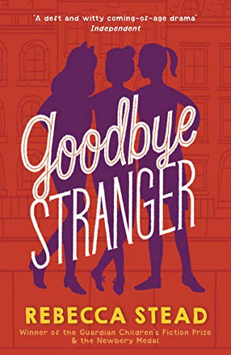 Book cover with purple silhouettes of three girls against an orange urban background.