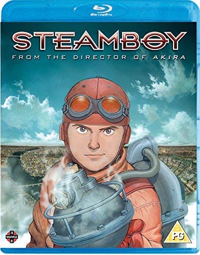 “Steamboy” Blu-ray cover featuring a boy with goggles and steampunk machinery.