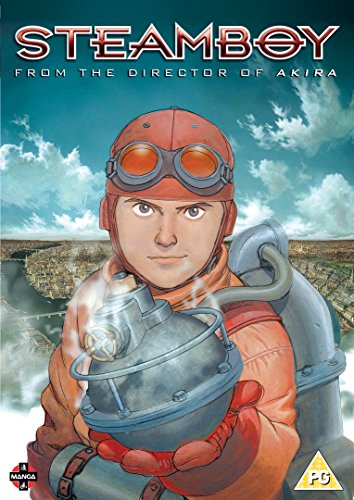 "Anime DVD cover featuring a man in orange holding a steaming metal device."