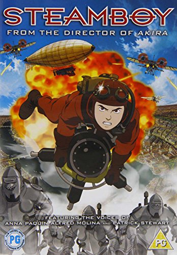 Steamboy DVD cover featuring a boy in goggles with airships and explosions.