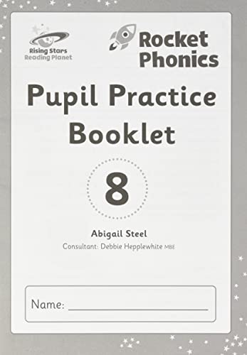 Reading Planet" Rocket Phonics pupil practice booklet number 8, grey cover.