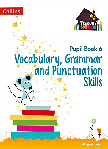 Pupil book cover with cartoon mouse, stacked books, and star accents.
