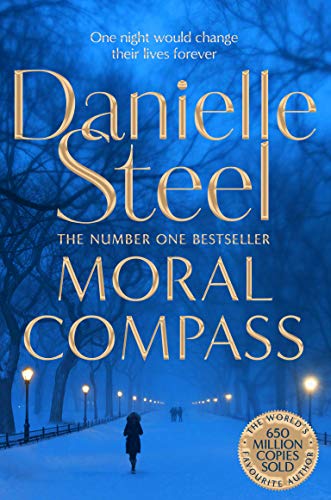 Book cover for "Moral Compass" by Danielle Steel, with a snowy street scene.
