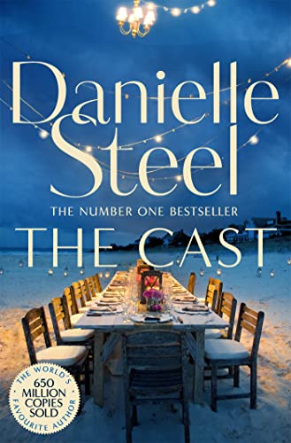 Book cover: "The Cast" by Danielle Steel, beach dinner scene.