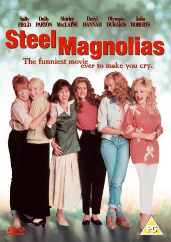 “Steel Magnolias” DVD cover featuring six women in 1980s fashion.