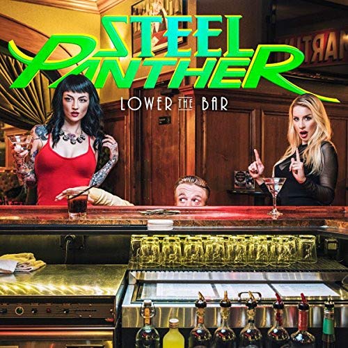 "Album cover featuring two women at a bar with a man peeking behind it."