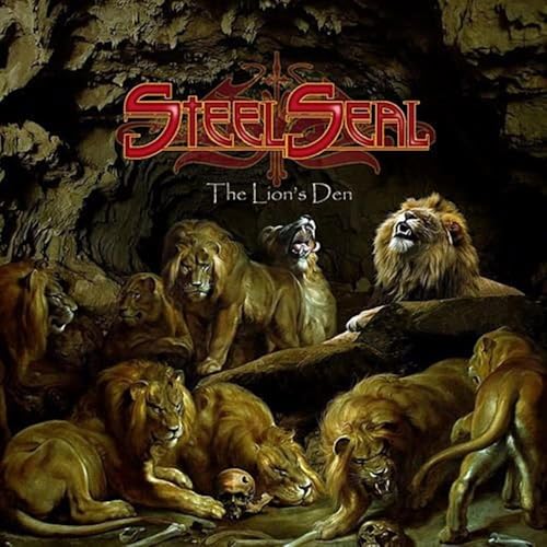 Steel Seal album cover: lions in a rocky den, skull below.