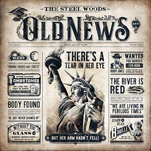 "Vintage-style newspaper front page with Statue of Liberty illustration and various news headlines."