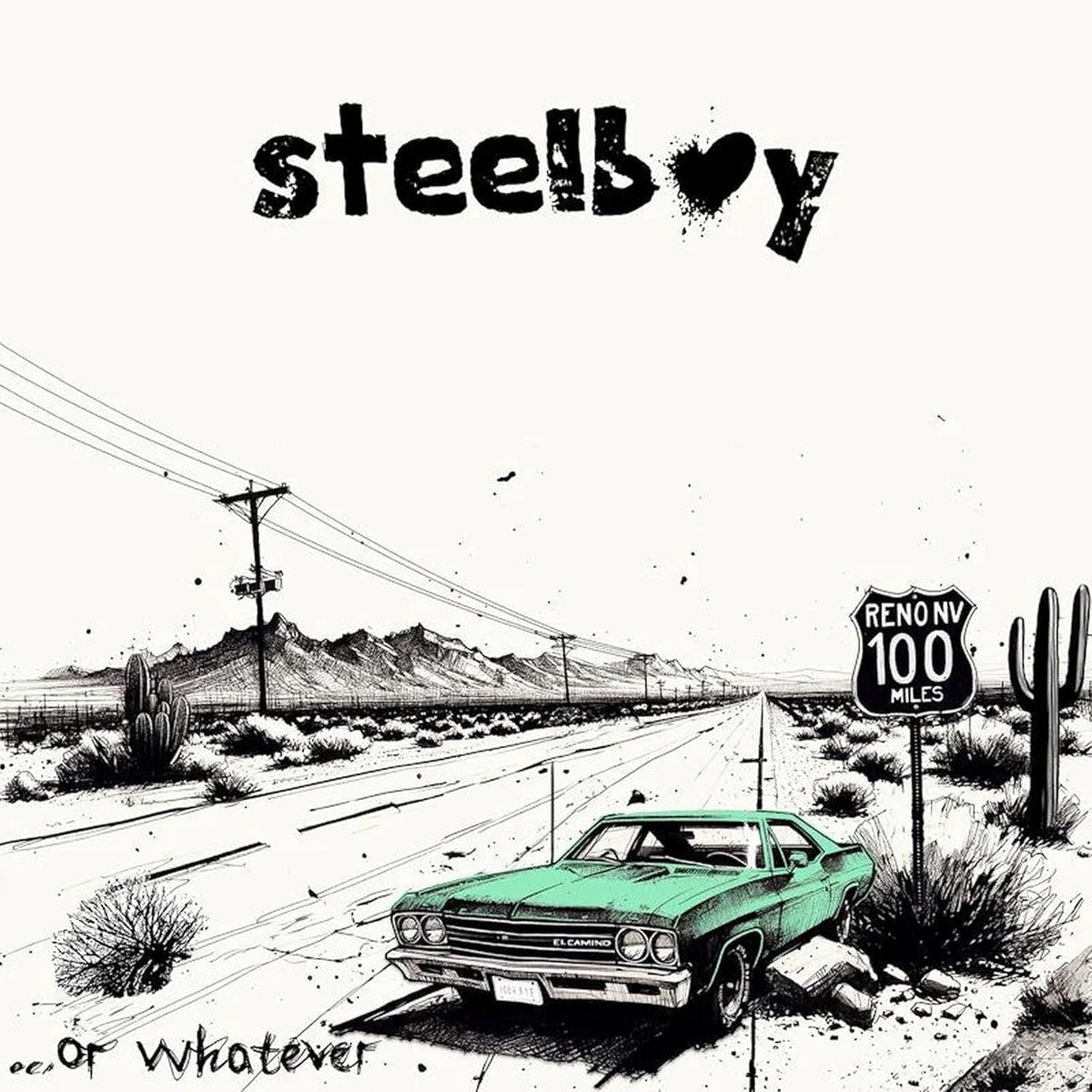CD cover: desert highway scene with a vintage green car and mountains.