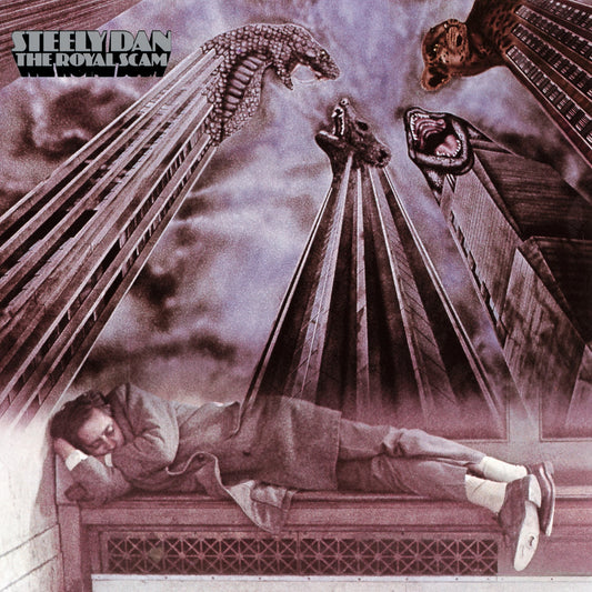 Vinyl record cover featuring a surreal illustration of a man with a city skyline.