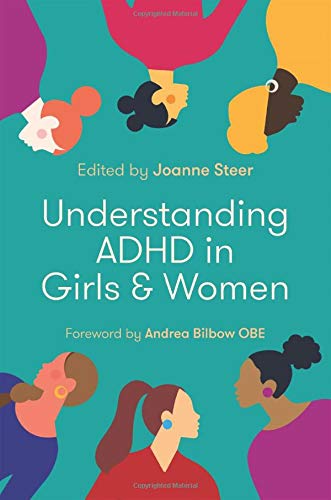 Book cover titled Understanding ADHD in Girls & Women featuring stylized illustrations of diverse women.