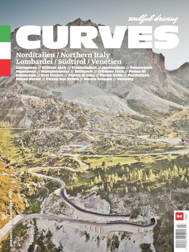 Magazine cover featuring a winding road through the Italian Alps in Lombardy.