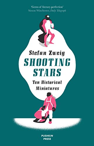 Book cover with title Shooting Stars by Stefan Zweig, featuring two figures on teal.