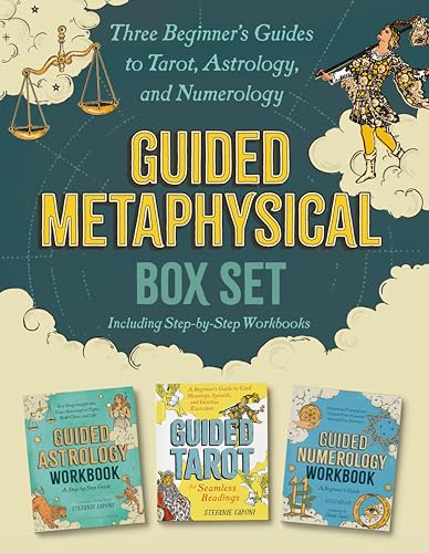 Box set with three illustrated guides to tarot, astrology, and numerology.