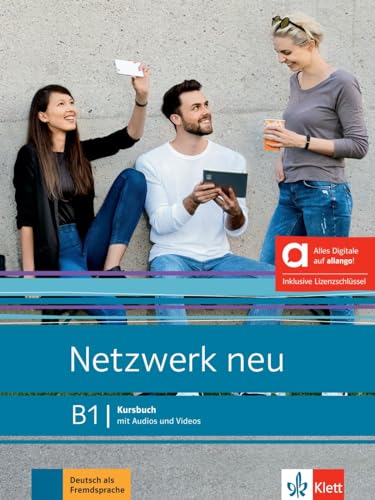 Netzwerk neu B1" German textbook cover with three young adults using devices.