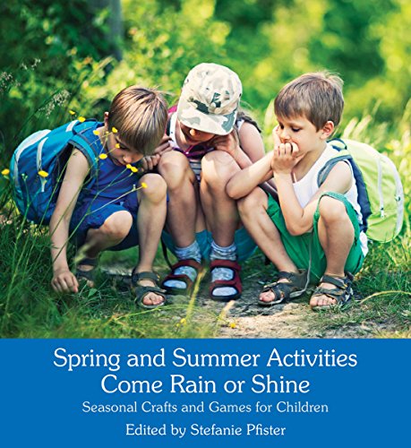 Three children examining something on the ground, book cover below.