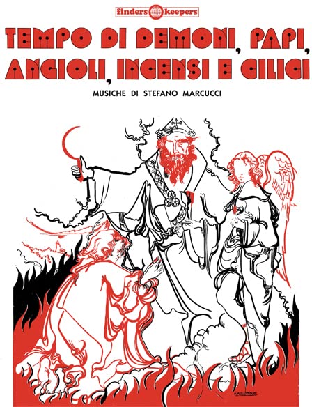 Vinyl album cover with red and white illustration of figures and flames.