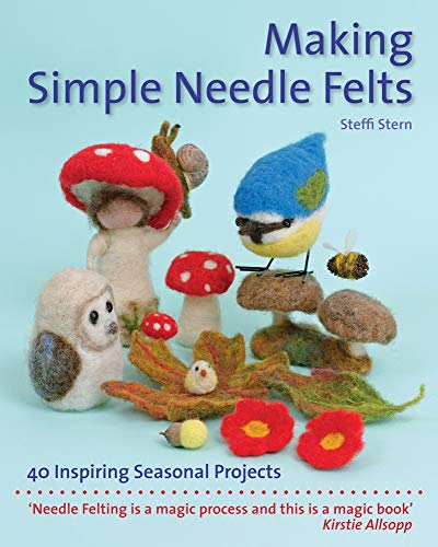 Book cover featuring colorful needle-felted animals and mushrooms on foliage.