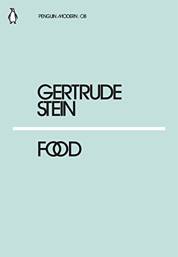 Pale blue book cover with black text: "Gertrude Stein Food" and Penguin logo.