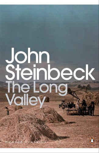Book cover: "The Long Valley" by John Steinbeck, with a rural landscape.