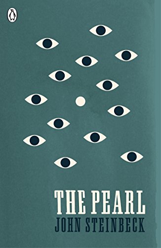Book cover for "The Pearl" by John Steinbeck with many eyes.