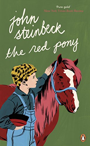 Book cover of "The Red Pony" depicting a boy and a red horse.