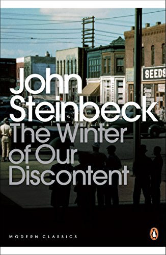 "Book cover of 'The Winter of Our Discontent' featuring a vintage street scene photograph."
