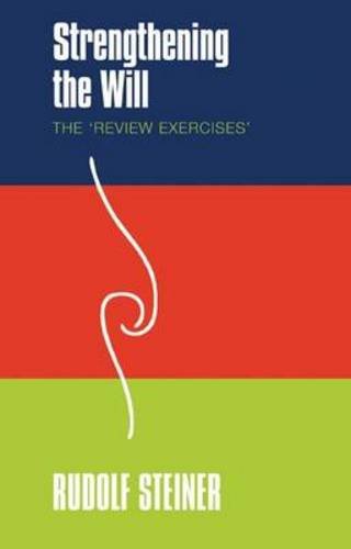Book cover: "Strengthening the Will" by Rudolf Steiner, with abstract white line.